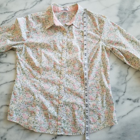 Vtg Izod Womens M Button Up Blouse Cottage Core Shirt Top ¾ Sleeve Floral Pink - Picture 7 of 8